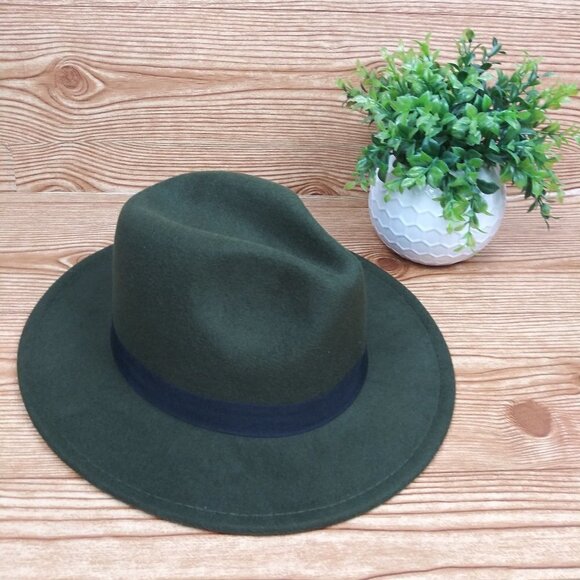 Minimalist fedora hat one-size plain army green casual unisex - Picture 2 of 11